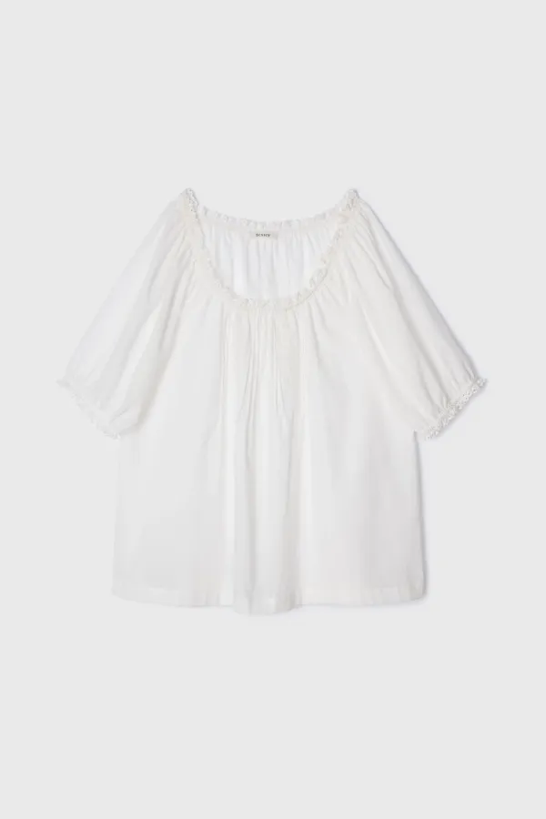 Puff Lace Detail Blouse (White)