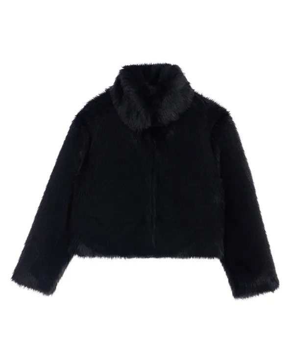 Crop Mix Fur Jacket [Black]