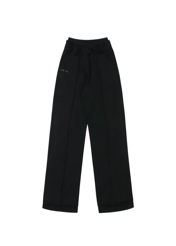 RIB LAYERED WAIST PANTS, BLACK