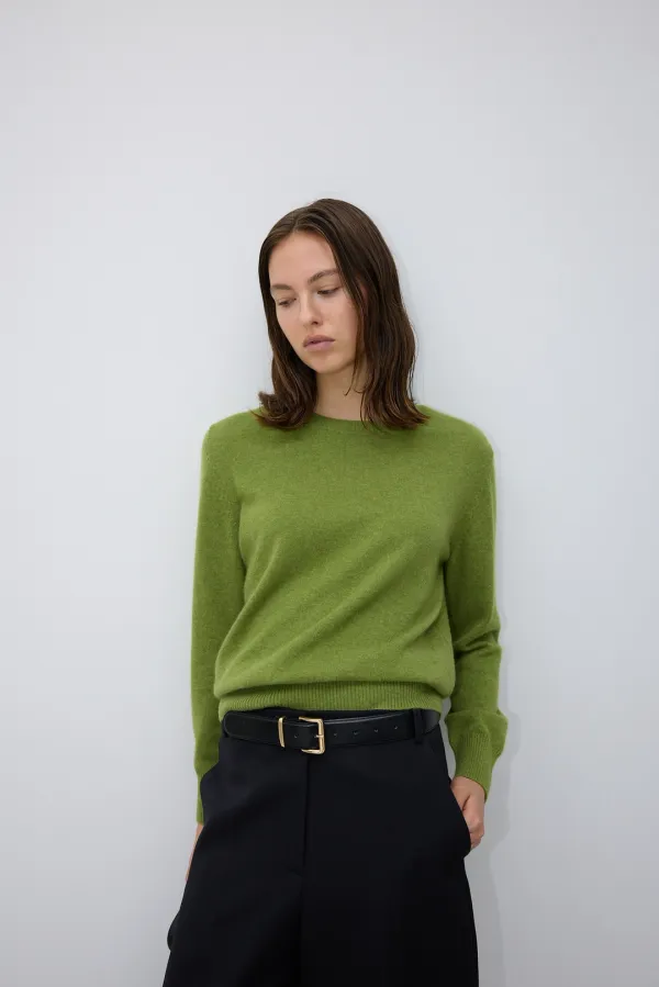 Cashmere100 crew-neck pullover_olive green