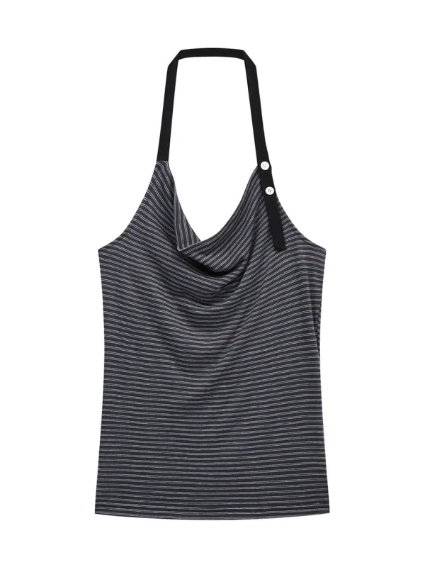 STRIPE HALTER TOP (CHARCOAL)