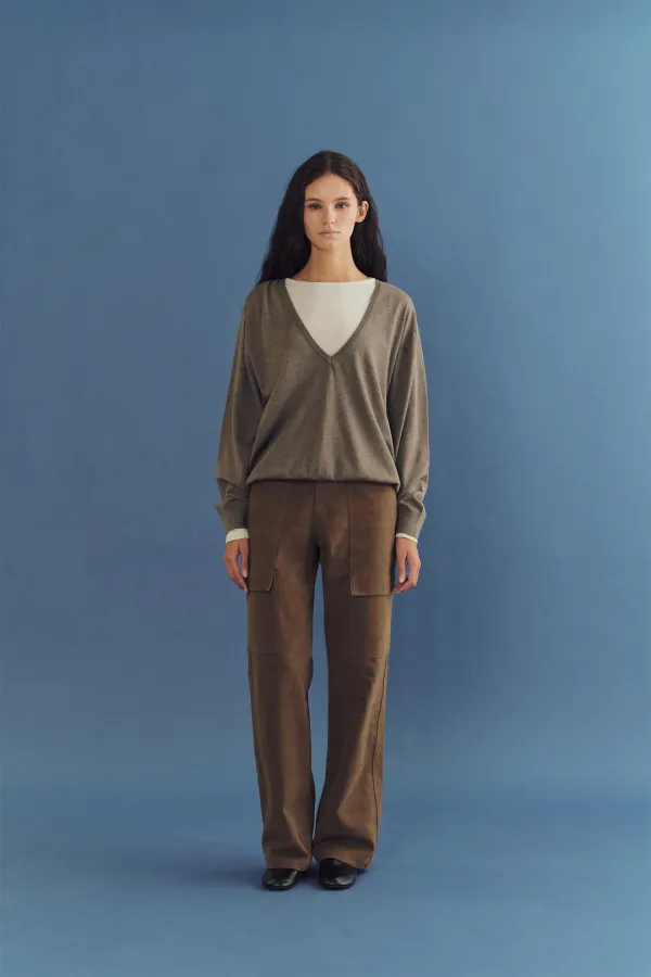 Cowl deep v-neck knit (mocha)