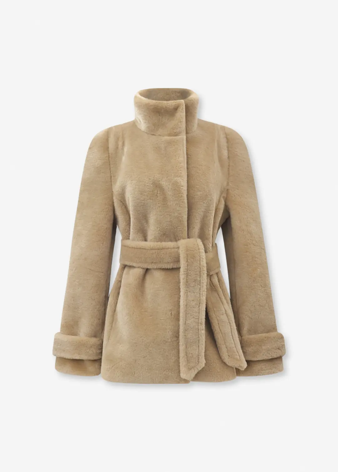 칙스라벨 세브르 하이넥 플레어 코트 (Faux Fur) - Beige 상품 이미지 3