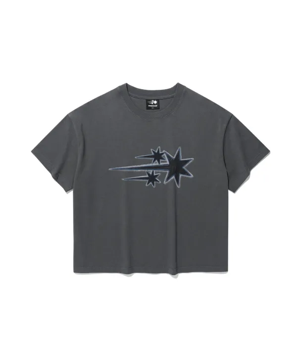drawing 3star big crop tee[charcoal]