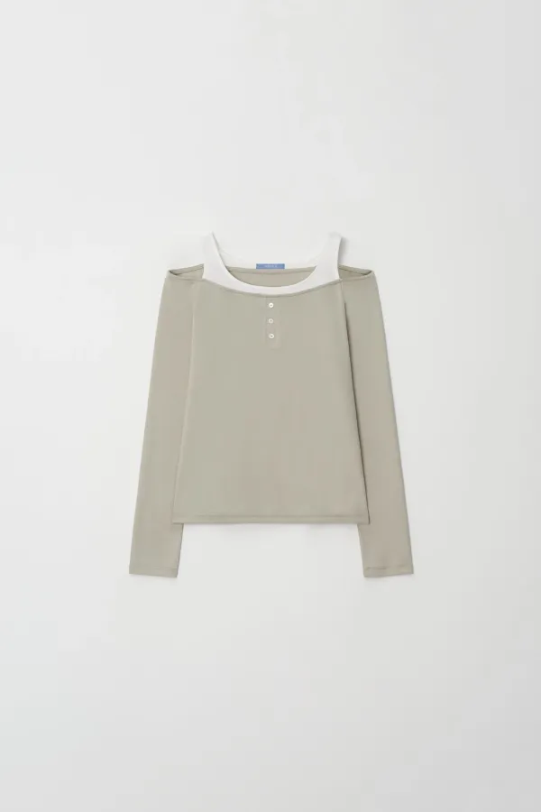 Open-shoulder layered T-shirt *( 2 colors)
