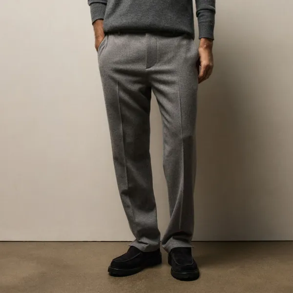 Wool Cashmere Flannel Pant - Heather Grey