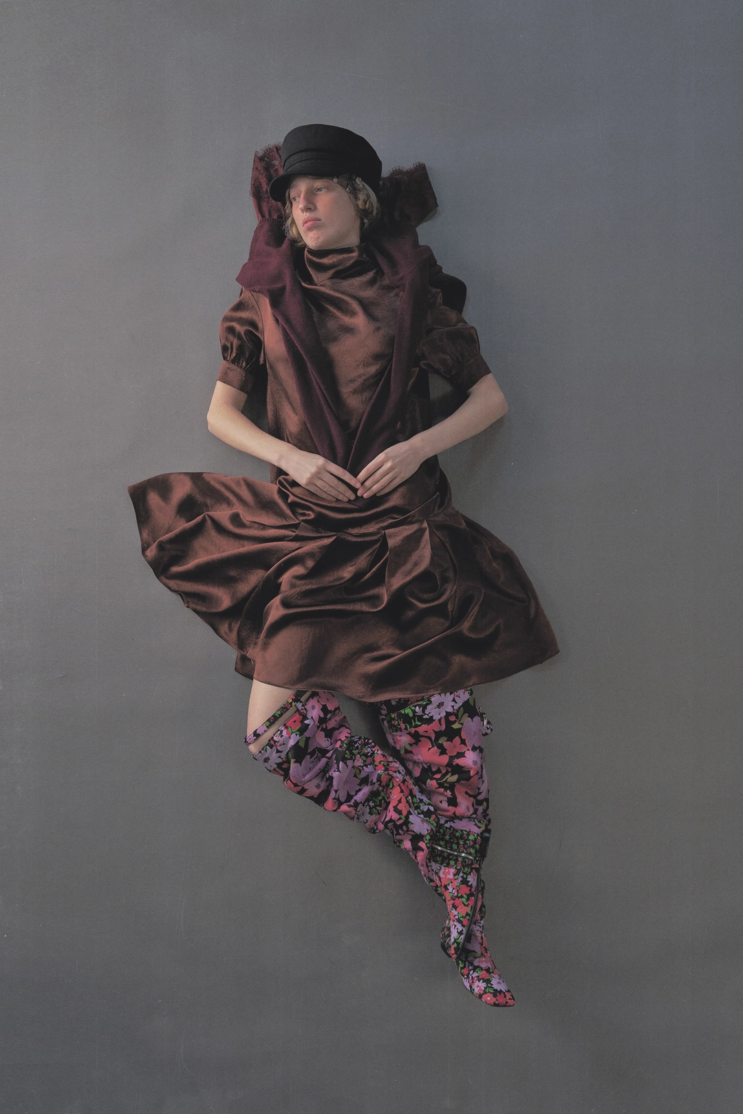 푸쉬버튼 PF26 BROWN COWL NECK DRESS 상품 이미지 1