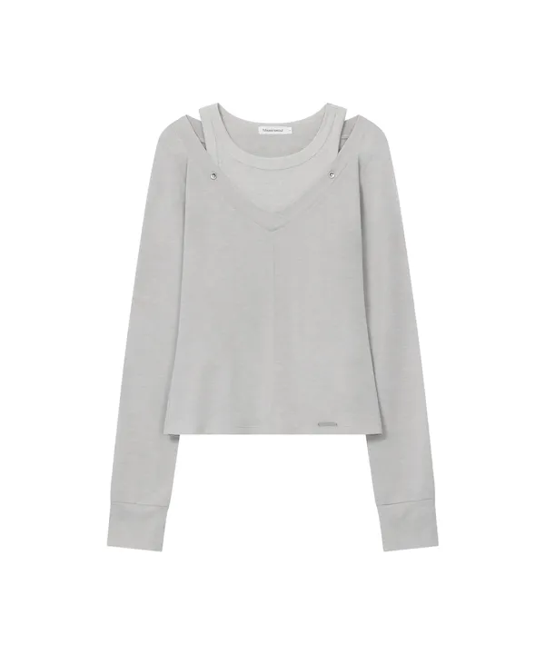 [레이 PICK] Layered line sheer long sleeve GREY