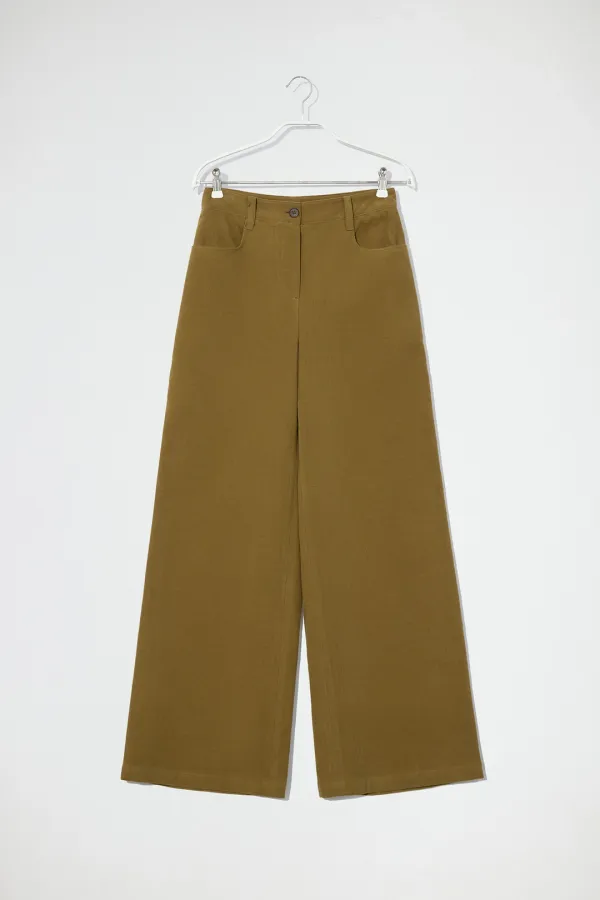 CORDUROY STRAIGHT PANTS - OLIVE