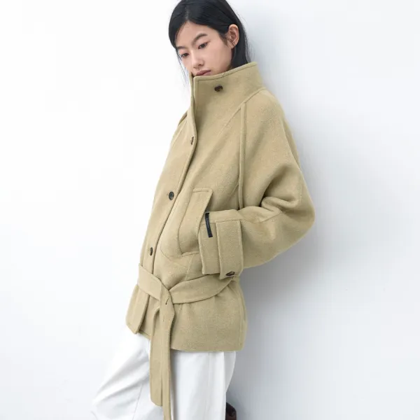 (CT-1488)LOW BELTED HALF HANDMADE COAT S