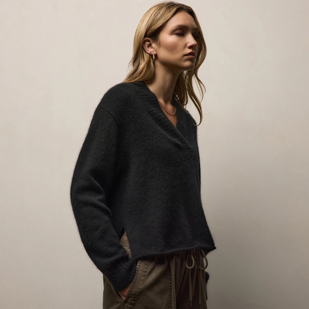 제임스펄스 Lightweight Textured Cashmere V Neck - True Black 상품 이미지 1