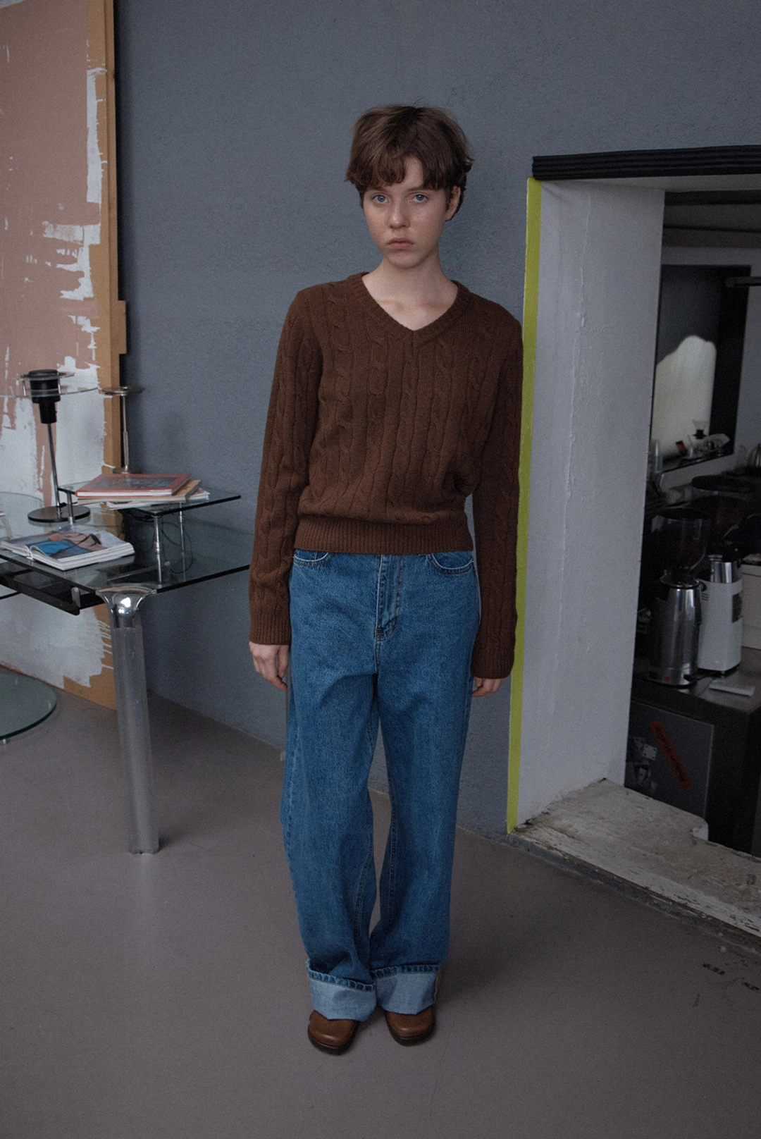 브렌다 브렌든 rachel v knit - brown 상품 이미지 3