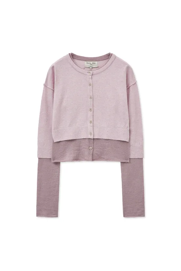 LAYERED TEXTURE KNIT CARDIGAN IN LILAC