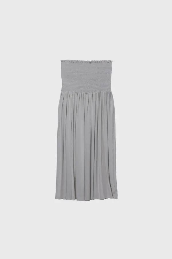 Draped Shirred Long Skirt (Light Gray / Brown)
