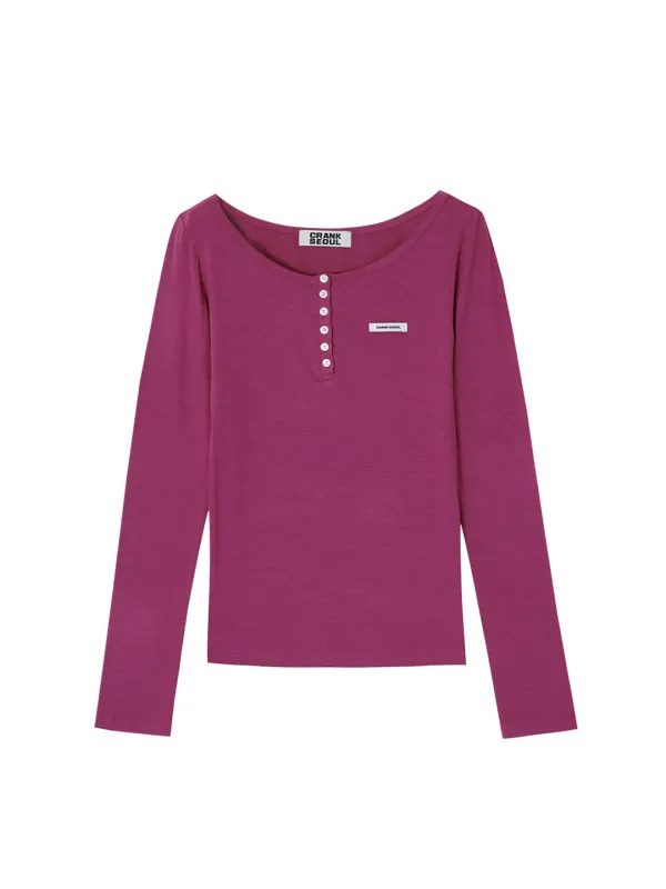 BASIC HENLEY NECK TOP_PURPLE