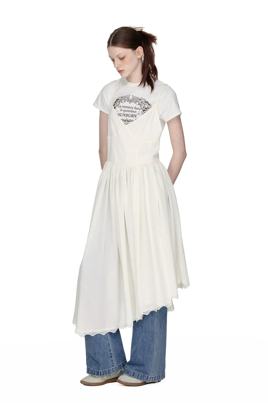 썬번프로젝트 LACE LAYERED SHIRRING ONE-PIECE, IVORY 상품 이미지 2