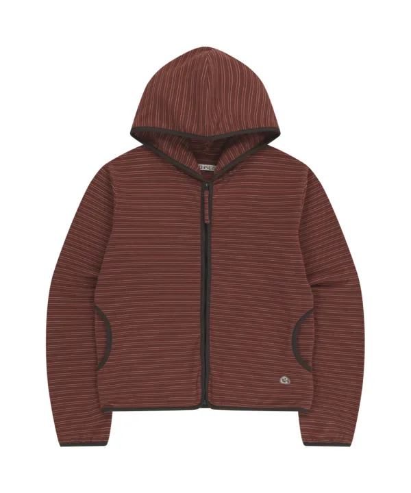 STRIPE FLEECE HOOD ZIP-UP RED