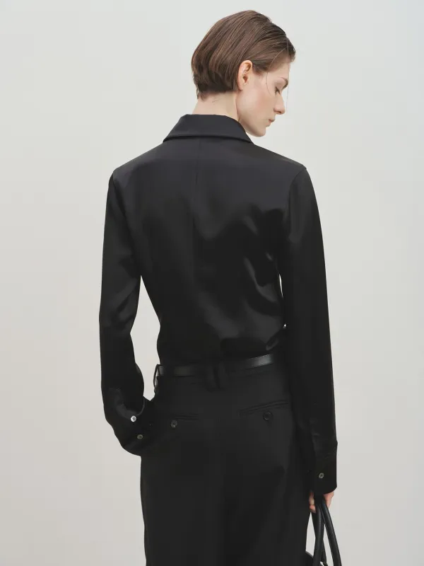 (W) POINTED COLLAR FITTED SHIRTS_ BLACK