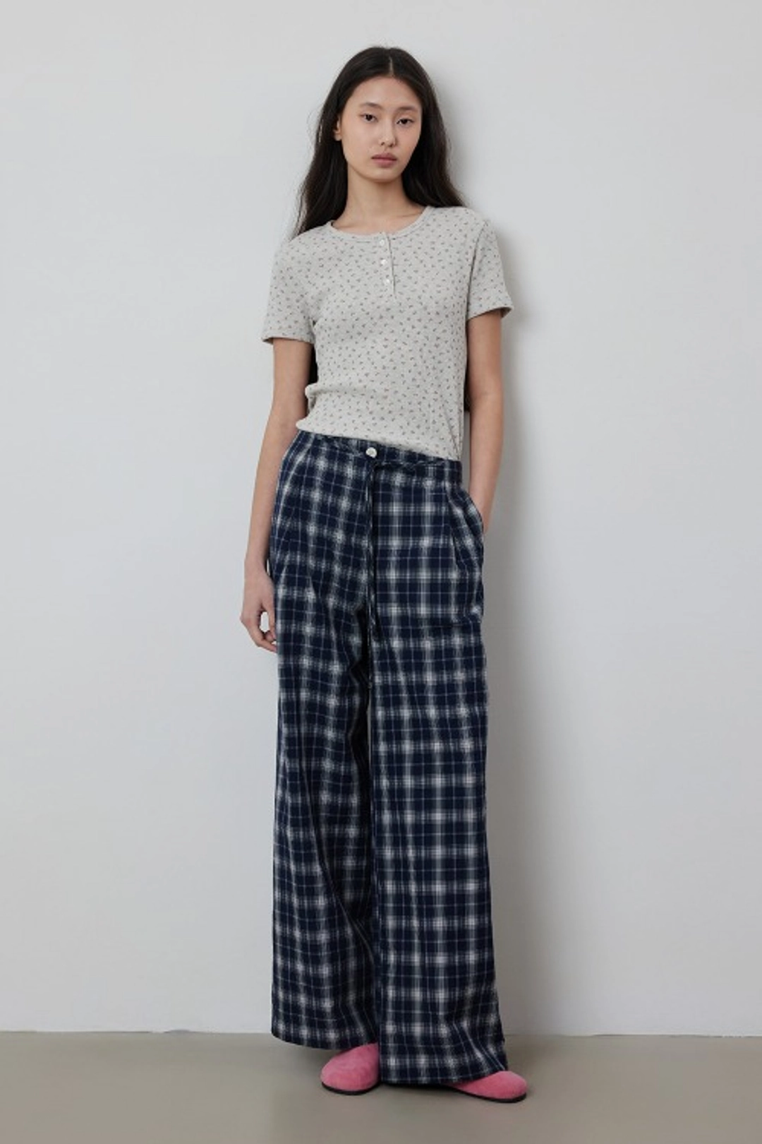 퀸스래빗 Check Strap Cotton Wrinkle Summer Pants 상품 이미지 1