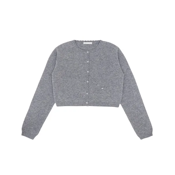 Scallop Edge Cropped Knit Cardigan (heather grey)