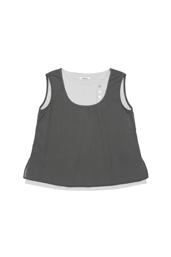 [6/9 예약배송] BUTTON LAYERED SLEEVELESS BLOUSE, CHARCOAL