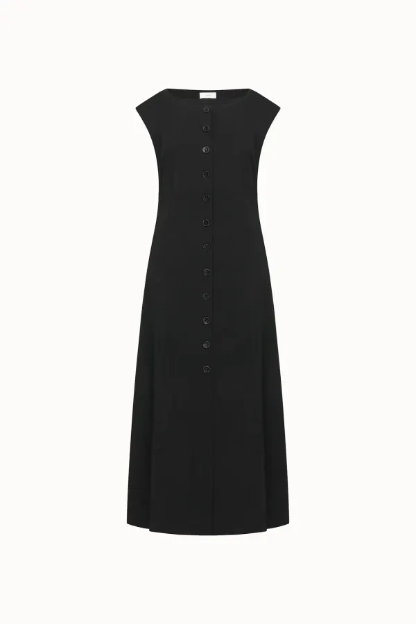 Boat Neck Cap Sleeve Dress[LMBDSUDR805]-Black