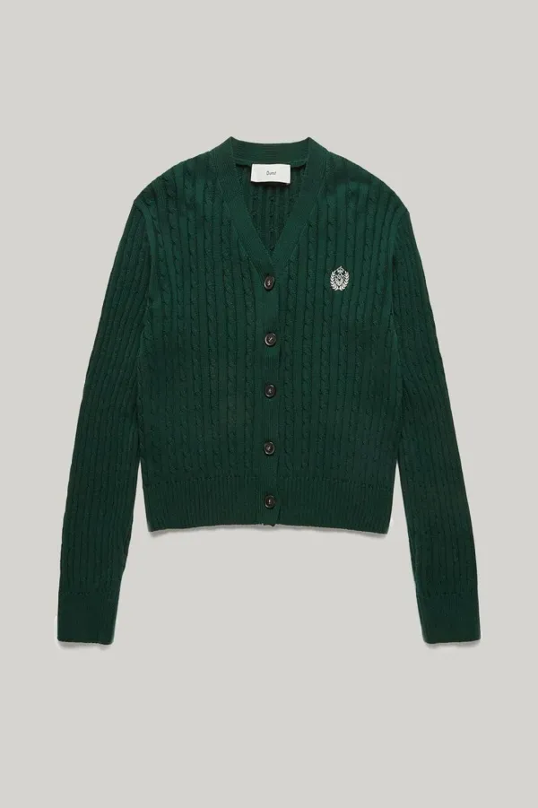 CREST LOGO CABLE CARDIGAN GREEN