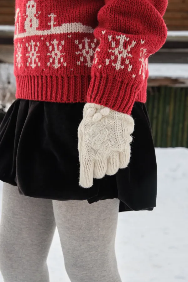 Coco Wool Cable Gloves - Ivory