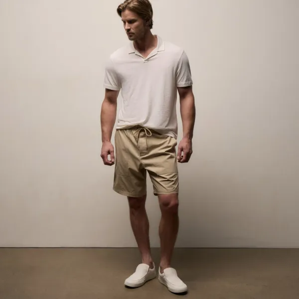 Fine Cotton Twill Patch Pocket Short - Light Khaki