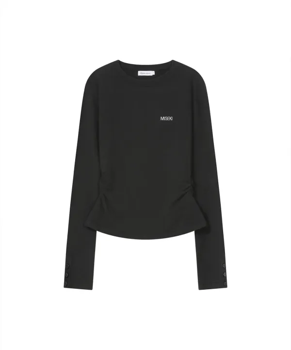 KIBON side shirring botton long sleeve BLACK