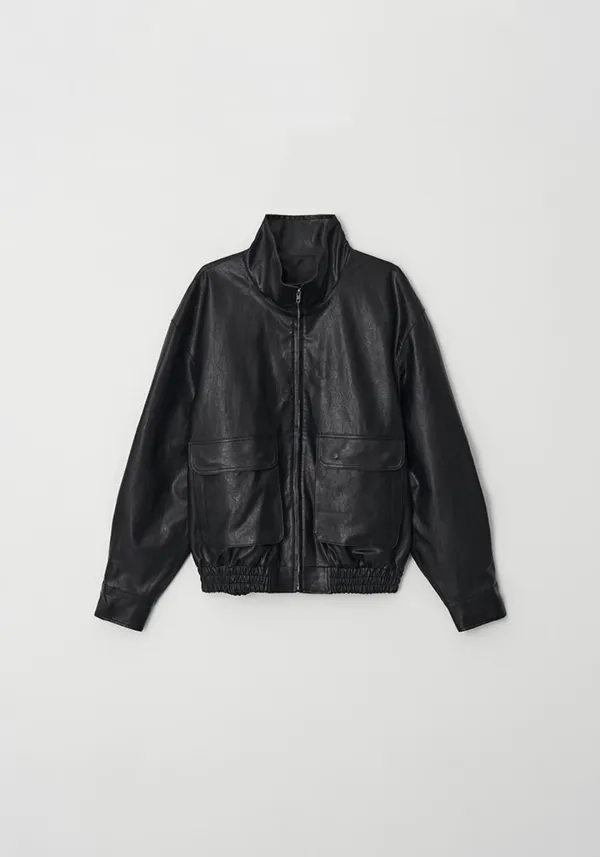 High neck leather jacket
