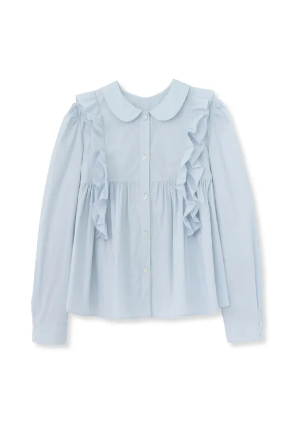 RUFFLE SHIRRING SHIRT (LIGHT BLUE)