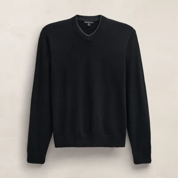 Contrast Trim Cashmere V Neck - Black/Anthracite