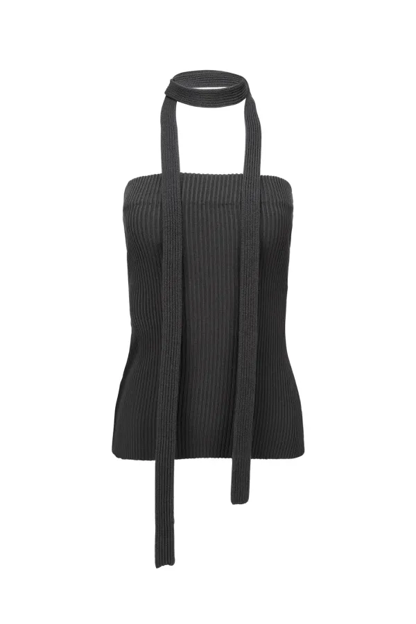STRAP KNIT TANK TOP CHARCOAL