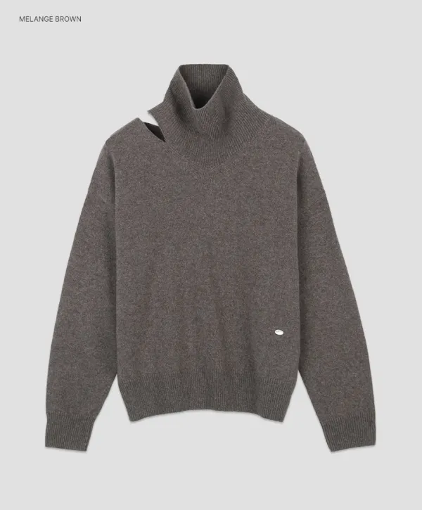 (T-7143)YAK BLENDED CUT OUT HIGH NECK KNIT
