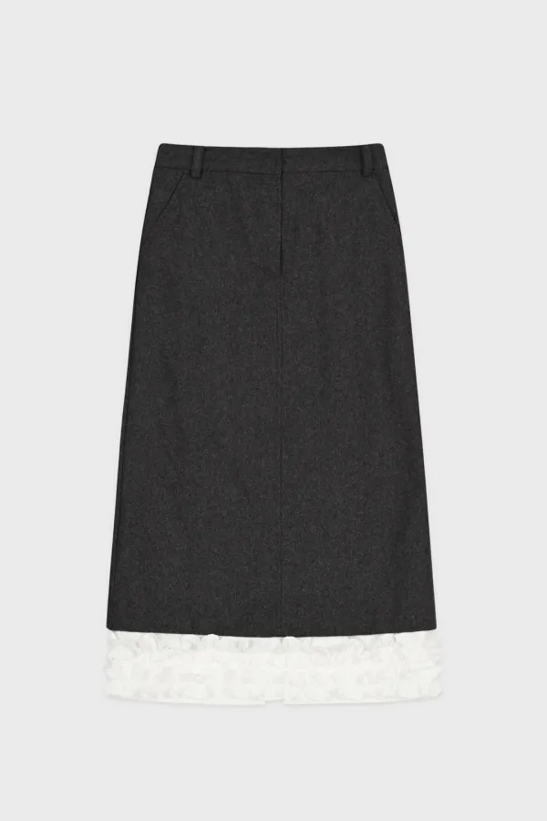 Frill Long Skirt (Charcoal)