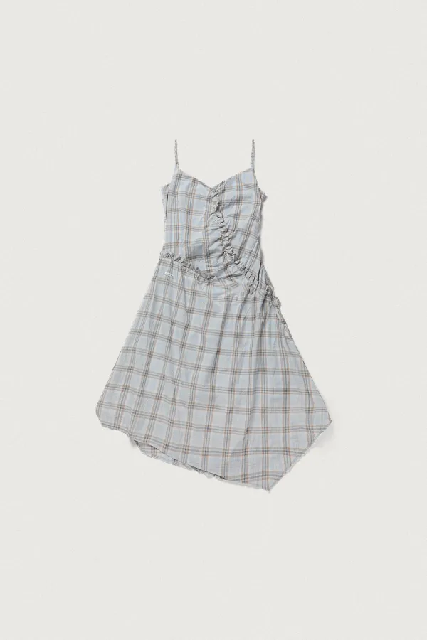 CUT FRILL CHECK DRESS [SKY BLUE]