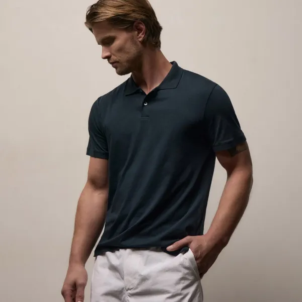 Luxe Lotus Jersey Polo - French Navy