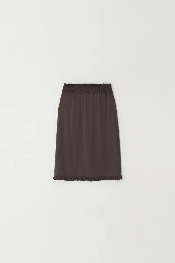 Shirred Frilled Skirt (brown)