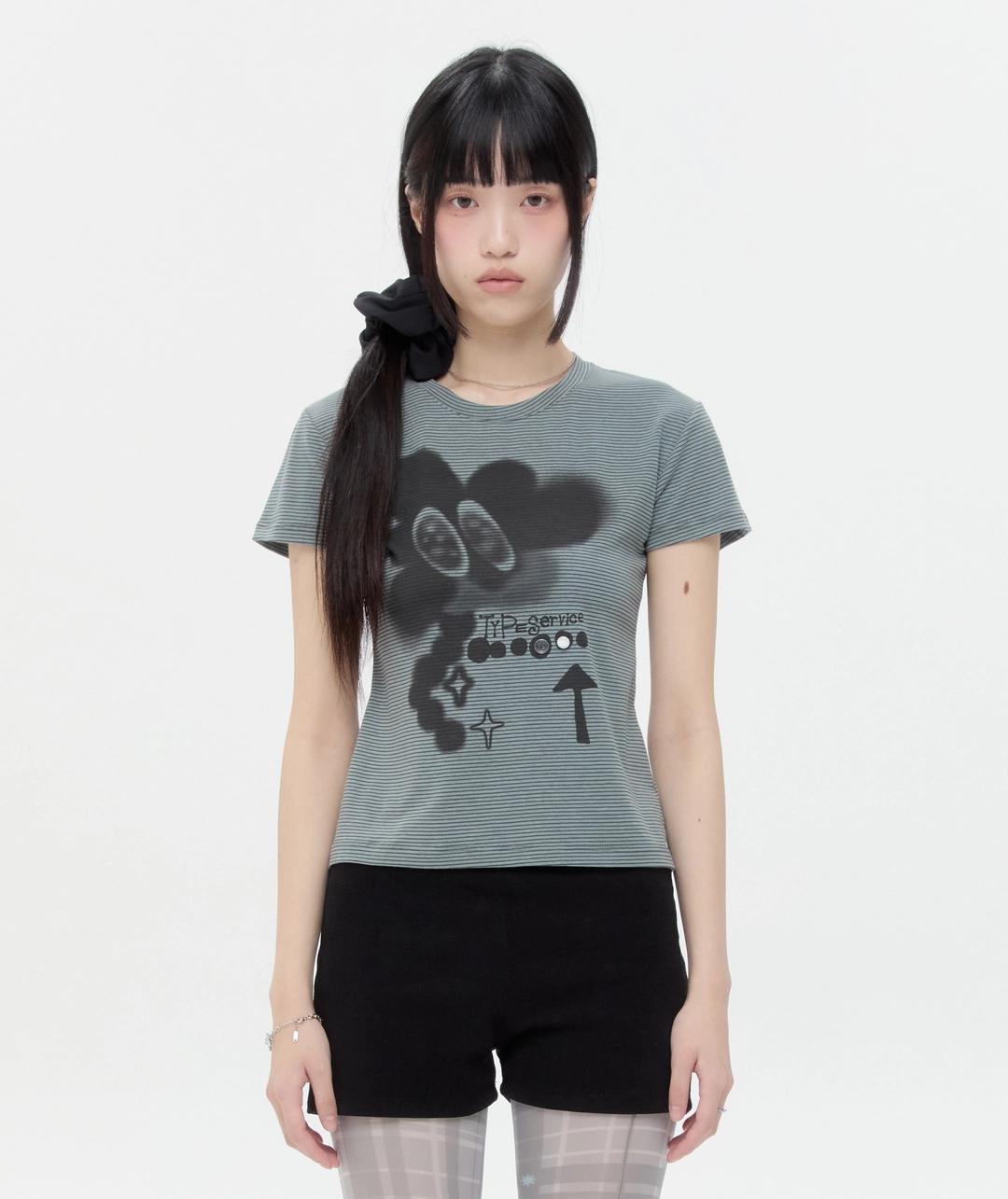 타입서비스 Buttoned Airbrush Short Sleeve Top [Charcoal] 상품 이미지 1