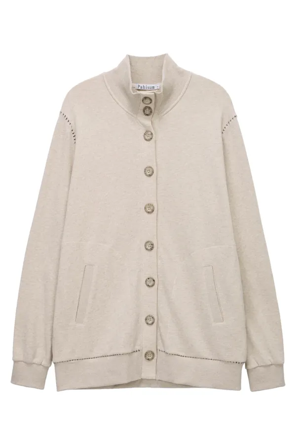 Stitch Button Long Cardigan_Oatmeal