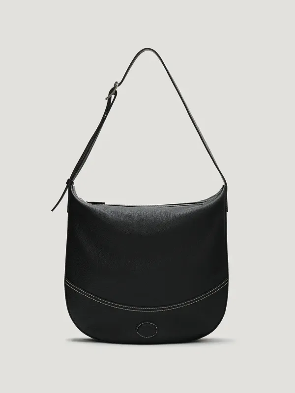 Soft leather half moon book bag Black