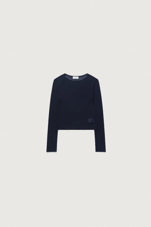 SHEER WOOL CREW NECK -T [NAVY]