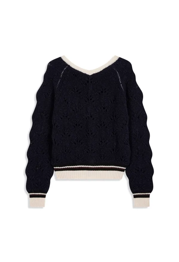 OPEN BACK POINTELLE KNIT, NAVY