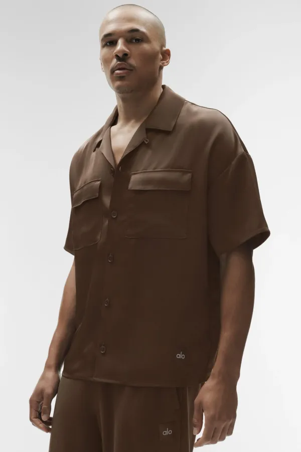 Satin Horizon Short Sleeve Button Up - Espresso