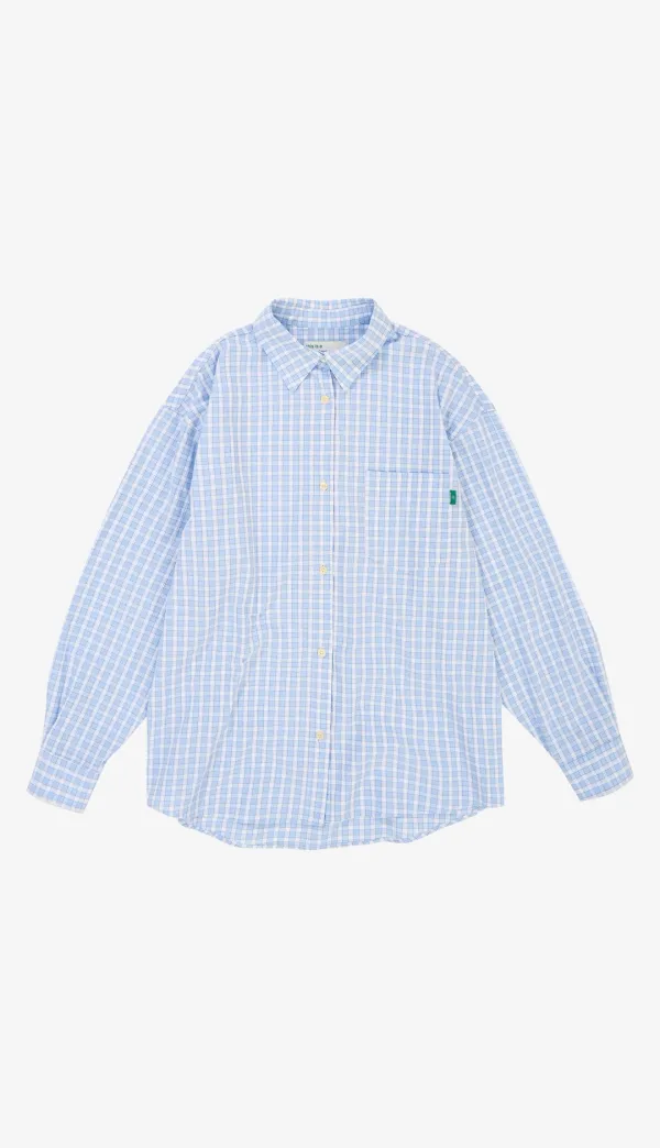 232. Gingham Check Shirt _ Skyblue