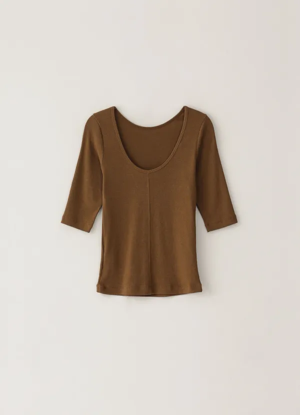 6TH / Scoop Half-Sleeved T-Shirt - Brown