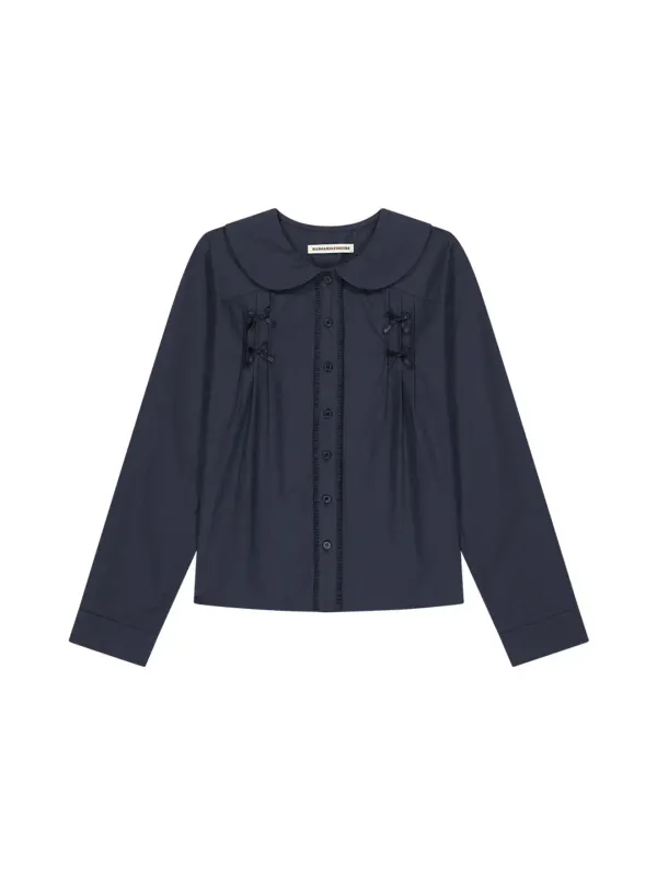 RIBBON PINTUCK BLOUSE (NAVY)