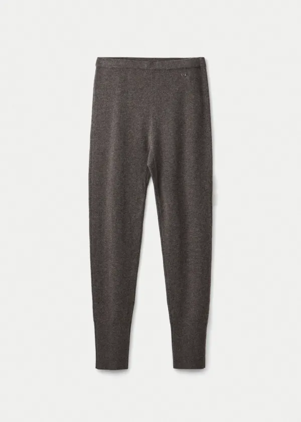 Wool cashmere button hem leggings_Taupe