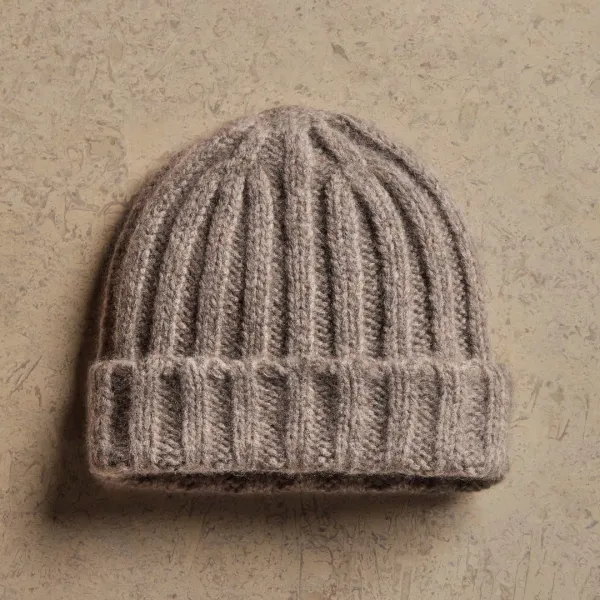 Lightweight Textured Cashmere Beanie - Beige Melange